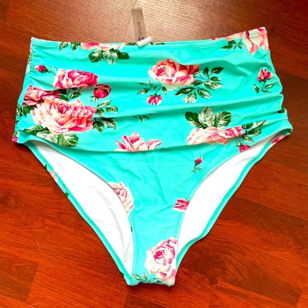 Cupshe Large Baby Blue Floral Bathing Suit Bottoms